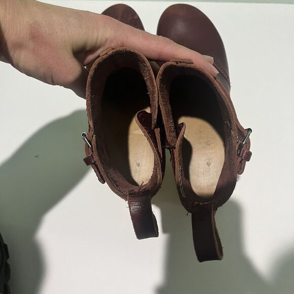 Hasbeens JODHPUR Cherry Brown Leather Clog Wood Heeled Ankle Boots Size 37 FAIR - Picture 12 of 14